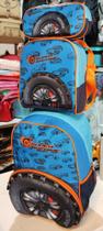 Kit mochila escolar roda/pneu carros grande 3d bakpak - 3 peças