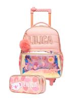 Kit Mochila Escolar Rodas e Estojo Duplo Lilica Happy Days