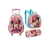 Kit Mochila Escolar Rodas + Lancheira + Estojo Minnie Mouse