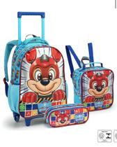 Kit Mochila Escolar Rodinda + Lancheira+ Estojo Dog Heroes Gato cachorrinho Infantil Menino