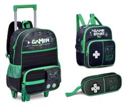 Kit Mochila Escolar Rodinha Gamer Lancheira Estojo Preto Kit Mochila Escolar Rodinha Gamer Lancheira Estojo Preto