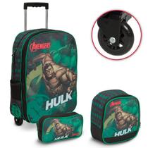 Kit Mochila Escolar Rodinha Hulk Lancheira Estojo Tam G