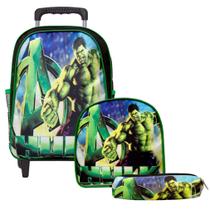 Kit Mochila Escolar Rodinha Infantil Herói Hulk Vingadores