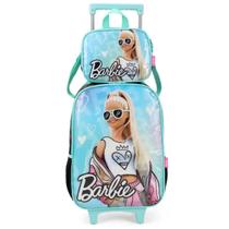 Kit Mochila Escolar Rodinha Lancheira Infantil Barbie Fashion Verde Luxcel