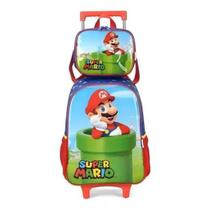 Kit Mochila Escolar Rodinha Lancheira Super Mario Original