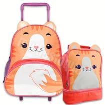 Kit Mochila Escolar Rodinha Lancheira Térmica Gatinho Menina