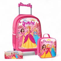 Kit Mochila Escolar Rodinha Menina+ Lancheira Térmica+ Estojo Princesa
