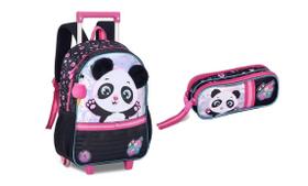Kit Mochila Escolar Rodinha Pandinha Holográfica Com Estojo
