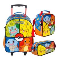 Kit Mochila Escolar Rodinha Pokemon Lancheira Estojo