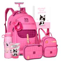 Kit Mochila Escolar Rodinha RB Juvenil Estojo Lancheira Alça