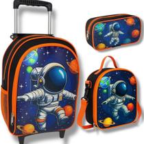 Kit Mochila Escolar Rodinhas Astronauta+ estojo+ lancheira