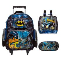 Kit Mochila Escolar Rodinhas Batman Com Lancheira Térmica