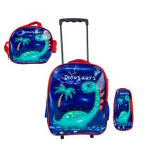 Kit Mochila Escolar Rodinhas Dinossauro Com Lancheira Estojo Kit Mochila Escolar Rodinhas Dinossauro Com Lancheira Estojo