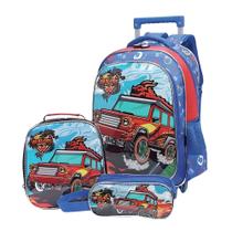 Kit Mochila Escolar Rodinhas Dragons Racers Grande Meninos