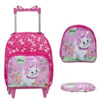 Kit Mochila Escolar Rodinhas Gatinha Marie Passeio Creche