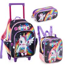 Kit Mochila Escolar Rodinhas Grande Escolar Infantil com Lancheira Térmica e Estojo Grande Menino Reforçada Acolchoada