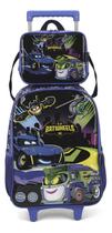 Kit Mochila Escolar Rodinhas Lancheira Batwheels Azul Luxcel