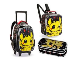 Kit Mochila Escolar Rodinhas + Lancheira + Estojo Dragão