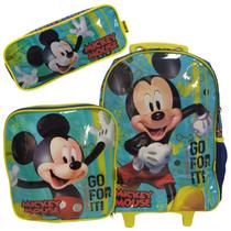 Kit Mochila Escolar Rodinhas + Lancheira + Estojo Mickey Mouse Xeryus Com Manchas Na Estampa