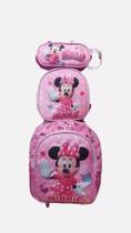 Kit Mochila Escolar Rodinhas Minnie 3d Lancheira Estojo