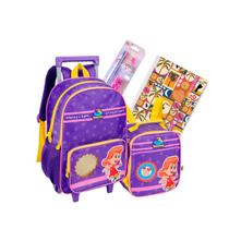 Kit Mochila Escolar Rodinhas Roxo Três Palavrinhas Original 2026