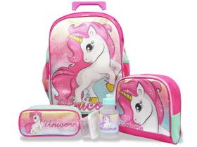 Kit Mochila Escolar Rodinhas Unicornio Fantasy Tam G