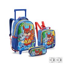 Kit mochila escolar seanite dog heroes com rodinhas