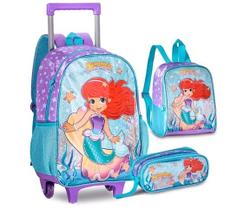 Kit Mochila Escolar Sereia Lancheira + Estojo