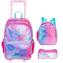 Kit Mochila Escolar Sereia Mermaid Infantil Rodinhas Tam G