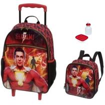 Kit Mochila Escolar Shazam Infantil Tam G Rodinha Lancheira
