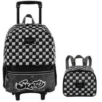 Kit Mochila Escolar Skate Plus Rodinhas Preta Tam G Infantil Lancheira Térmica Kit Mochila Escolar Skate Plus Rodinhas Preta Tam G Infantil Lancheira Térmica