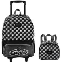 Kit Mochila Escolar Skate Plus Rodinhas Preta Tam G Infantil Lancheira Térmica Sestini