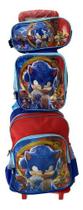 Kit Mochila Escolar Sonic 2 Rodinhas Lancheira Estojo
