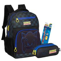 Kit Mochila Escolar Sonic Alto Relevo 3D Com Estojo Meninos