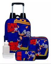 Kit Mochila Escolar Sonic Com Rodinha, Estojo e Lancheiras Térmica