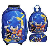 Kit Mochila Escolar Sonic Com Rodinhas, Lancheira e Estojo, Sonic 3