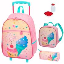 Kit Mochila Escolar Sorvete Sweet Infantil Rodinha G Meninas