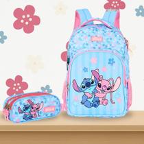 Kit Mochila Escolar Stitch + Estojo Triplo Ice Cream e Lilo & Stitch Infantil, Juvenil, Feminina