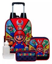 Kit Mochila Escolar Super Mário Bros De Rodinha, Estorjo e Lancheira Térmica