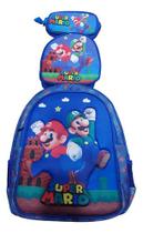 Kit Mochila Escolar Super Mario Lancheira Estojo Rodas