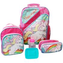 Kit Mochila Escolar Unicornio Fantasi Com Lancheira E Estojo