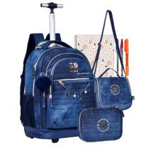 Kit Mochila Escolar Viagem Rebecca Bonbon Jeans com Lancheira Térmica e Estojo Box