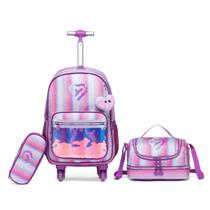 Kit Mochila Escolar Yupe De Rodinhas C/ Chaveiro Coração