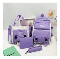 Kit Mochila Estojo Bolsa Tiracolo Bolsa Grande Escolar Linda