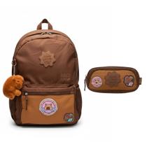 Kit Mochila + Estojo Capivara Clio Escolar Menina Chaveiro
