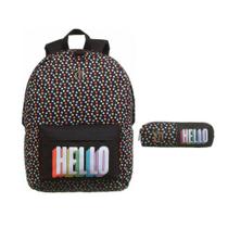 Kit Mochila + Estojo Capricho Hello Preta com Poá Colorido Dermiwil (SKU 15054) Kit Mochila + Estojo Capricho Hello Preta com Poá Colorido Dermiwil (SKU 15054)