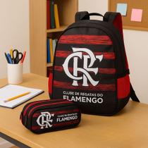 Kit Mochila + Estojo Duplo Flamengo - Escolar, Masculino/Feminino