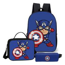 Kit Mochila Estojo E Lancheira Escolar America Heroi Capitão Lançamento