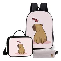 Kit Mochila Estojo E Lancheira Escolar Capibara Rosa Menina Lançamento Kit Mochila Estojo E Lancheira Escolar Capibara Rosa Menina Lançamento
