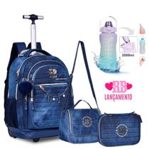 Kit Mochila Estojo e Lancheira Jeans Oficial Rebecca Bonbon